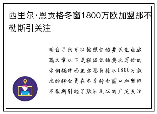 西里尔·恩贡格冬窗1800万欧加盟那不勒斯引关注